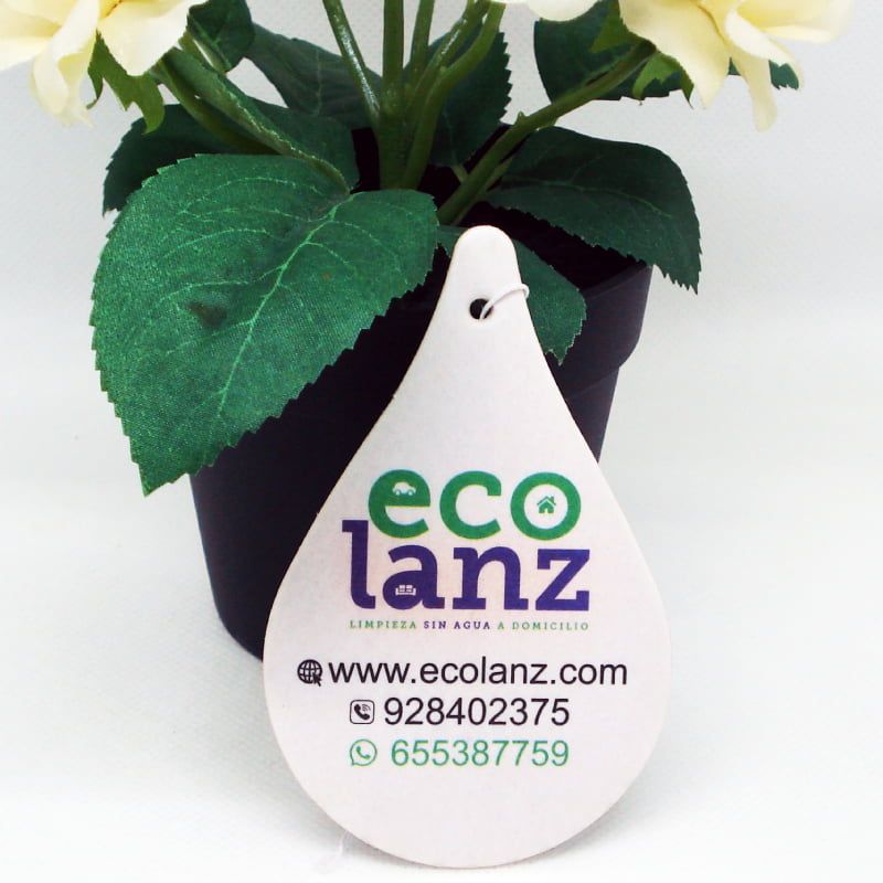 Una muestra de ambientador de coche personalizado fabricado para una empresa de limpieza ecologica